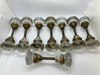 8 Pairs Of Vintage Octagonal Clear Glass Door Knobs W/ Spindles