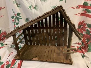 Vtg Handmade Wooden Christmas Nativity Manger Stable 16”x 11 " X 6”