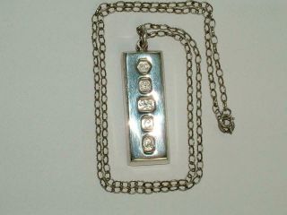 Immaculate 1oz Large Ingot Pendant & Chain 1977 Solid Sterling Silver Hallmarks