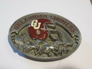 Vintage Oklahoma Sooners Ou Football Belt Buckle,  1987 Made By Siskiyou,