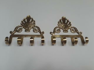 2 Vintage Brass Wall Hook Ornate Elegant Key Rack Holder
