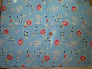 Floral On Blue Intact Vtg Feedsack Quilt Sewing Doll Clothes Craft Fabric