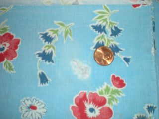 FLORAL on BLUE Intact Vtg FEEDSACK Quilt Sewing Doll Clothes Craft Fabric 2
