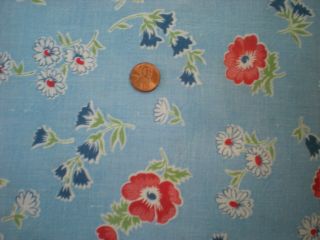 FLORAL on BLUE Intact Vtg FEEDSACK Quilt Sewing Doll Clothes Craft Fabric 3
