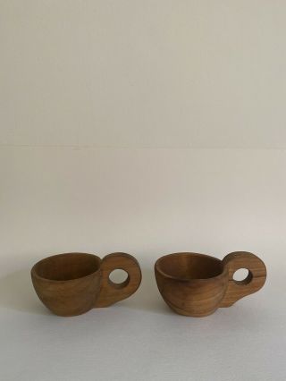 1970s Vintage Hand Carved Walnut Wood Mugs — Set Of 2 / Jb Blunk Style Cabin Mug