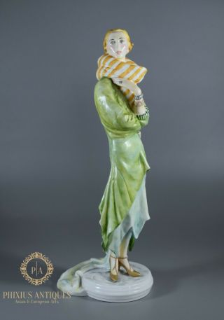 Stunning Tall Antique Porcelain Art Deco Lady Hand Painted Figurine