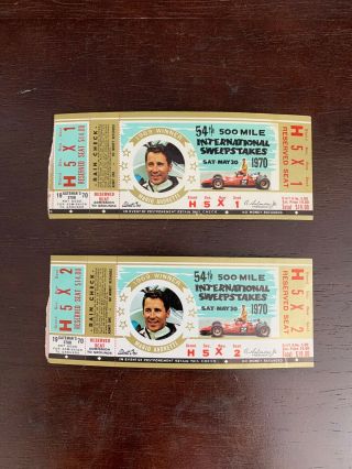 (2) 1970 Indy Indianapolis 500 Ticket Stubs Al Unser Wins Mario Andretti