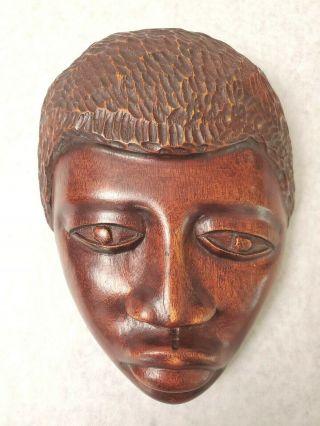 Vintage African Hand Carved Wooden Face Mask Wall Hanging Signed Damas