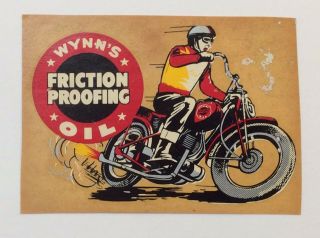 Orig.  1950’s Wynn’s Friction Proofing Oil Motorcycle Decal/sign - Harley Davidson