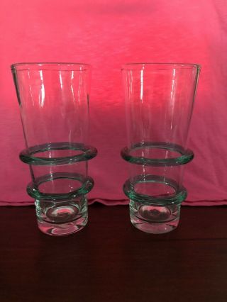 2 Vintage Unique Iced Tea Glassware With 2 Green Glass Rings