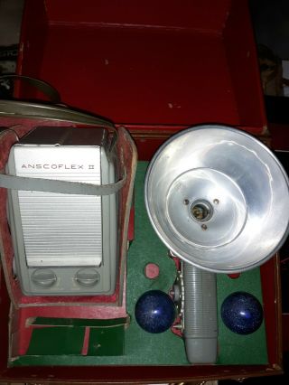 Vintage 1950s Ansco Anscoflex Ii Camera With Case,  Box,  2 Flash Bulbs