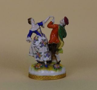 Antique Porcelain German Volkstedt Dresden Figurine of Young Dancing Couple 2