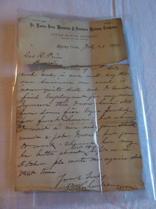 St.  Louis Iron Mountain & Southern Railway Co.  Letter1884 Baring Cross