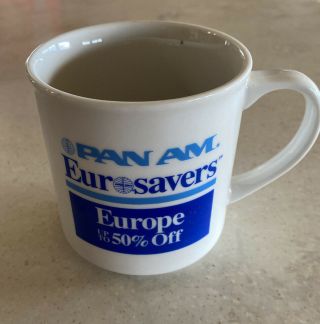 Pan Am Airline Coffee Mug Vintage Eurosavers Cup Travel Agent Sales Giveaway