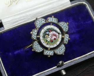 Antique Grand Tour Italian Fine Micro Mosaic Millefiori Brooch Lace Pin Signed