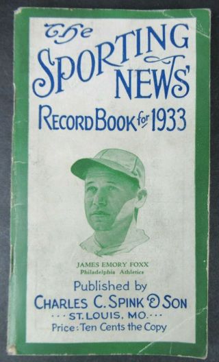 1933 The Sporting News Record Book Jimmy Foxx Cover