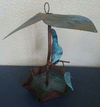 Vintage Copper Sculpture Hanging Bird Seed Feeder 12 "