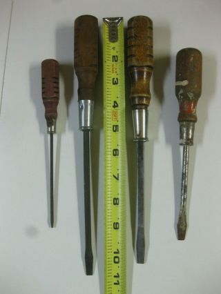 (4) Four Vintage Wood Wooden Handle Screwdrivers 7 " - 11 " Screwdriver