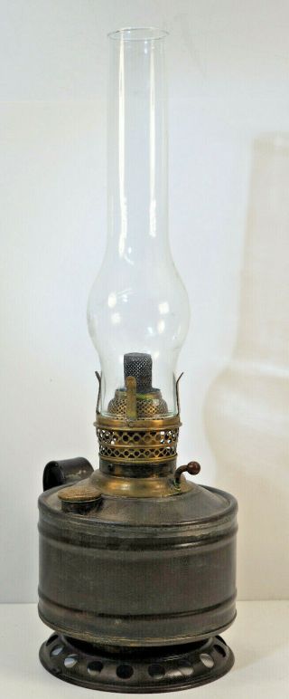 Edward Miller Hand Home Oil Lamp Usa Antique 6 1/4 " Tin W/ Brass Finish Bedside