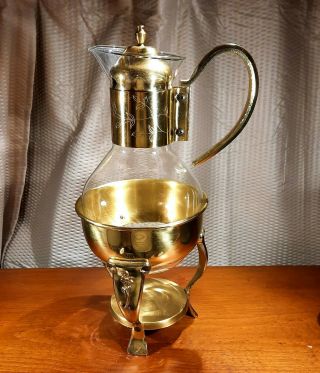 Vintage Princess House Brass & Crystal Coffee Tea Pot W/ Warmer Carafe 14 "