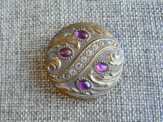 Antique Vtg Gay 90 ' s Button w/ Amethyst Glass Pastes Bck Mrkd Apx:1 - 1/2 