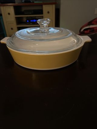 Vintage Yellow Corning Ware 8 1/2 Inch Dish With Lid