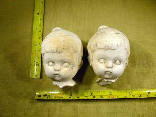 2 X Excavated Vintage Unpainted Pipe Clay Doll Head Age 1930 German Art 15750