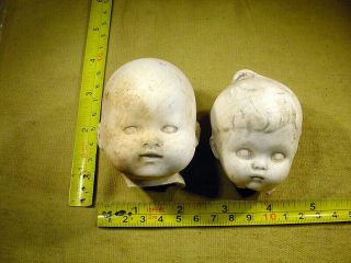 2 X Excavated Vintage Unpainted Pipe Clay Doll Head Age 1930 German Art 15751