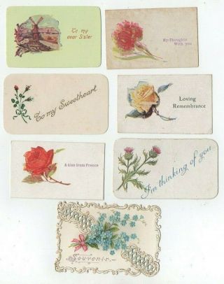 Ww1 Embroidered Silk Postcard Insert Cards Flowers Etc Vintage 1914 - 1918