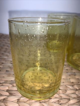 3 Vintage Blown Glass Tumblers Yellow Bubbles Throughout 4”tall 3”wide 70s MCM 2