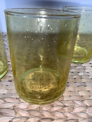 3 Vintage Blown Glass Tumblers Yellow Bubbles Throughout 4”tall 3”wide 70s MCM 3