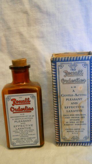 Vintage Rexall Orderlies Laxative Bottle And Box Medicine