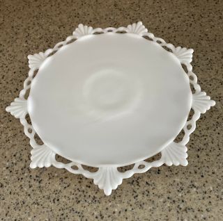 Vintage Westmoreland Ring Petal White Milk Glass Footed Cake Plate No Paper Logo