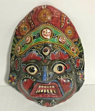 Vintage Colorful Hand Painted Paper Mache Mask Folk Art Wall Hanging 2