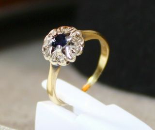 Antique Vintage 9 Carat Gold Diamond Sapphire Engagement Dress Ring Size M