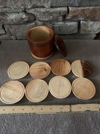 VINTAGE WOODEN WOODS COASTER BOX CONTAINER WITH COASTERS 2