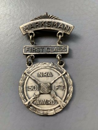 Nra Marksman First Class 50ft Award Pin Vintage