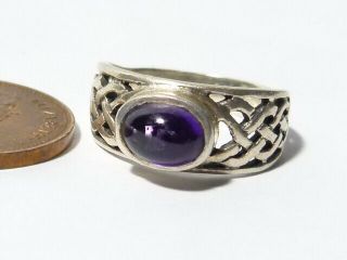 Vintage 925 Sterling Silver Amethyst Ring Celtic Knot Design Uk Sz L.  1/2