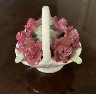 Vintage Aynsley Porcelain Flowers In Basket With Handle Small Chip