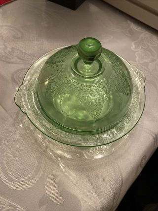 Vintage Green Depression Glass Compote/candy Dish W/lid Pristine Ornate