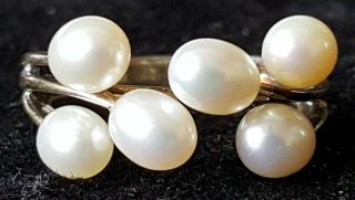 Sterling Silver & Cultured Pearl Vintage Art Deco Antique Ring - Size O 1/2