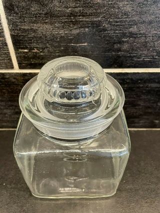 Vtg Dakota ? Clear Glass Canister Apothecary Candy Jar Ground Lid 6 1/2 "