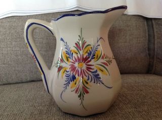 Vintage Rccl Pitcher Made In Portugal Hand Painted Blue White