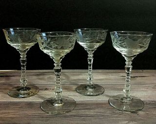 Vintage Rock Sharpe 3005 - 12 Set Of 4 Etched Cocktail / Liquor Glasses