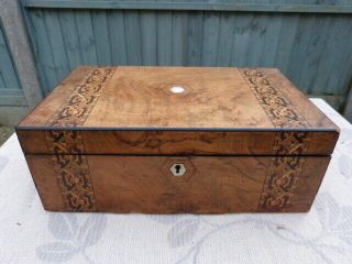 Large Antique Victorian Tunbridge Ware Walnut Writing Slope Box.