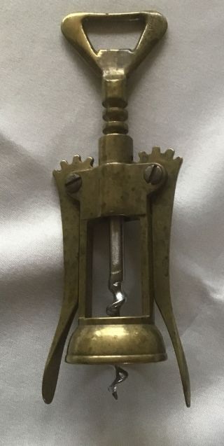 Vintage Solid Brass Corkscrew Wine Bottle Opener Double Lever Made In Italy