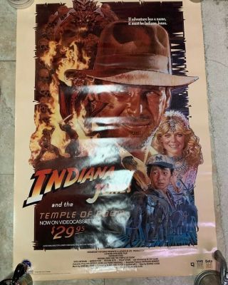 Vintage Indiana Jones And The Temple Of Doom Vhs Poster 1986