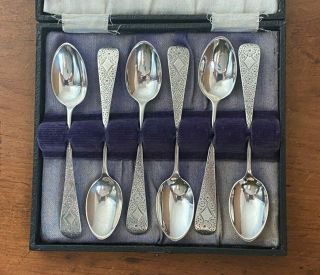 Antique Edwardian Set Of 6 Sterling Silver Bright Cut Teaspoons - Sheffield 1903