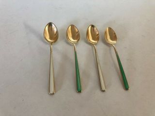 Lovely Uncased Set Of 4 Solid Silver & Enamel Coffee Spoons (sterling.  Denmark)