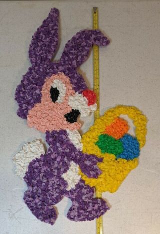 Melted Plastic Popcorn Purple Easter Bunny Rabbit Spring Decoration 21 " Vintage